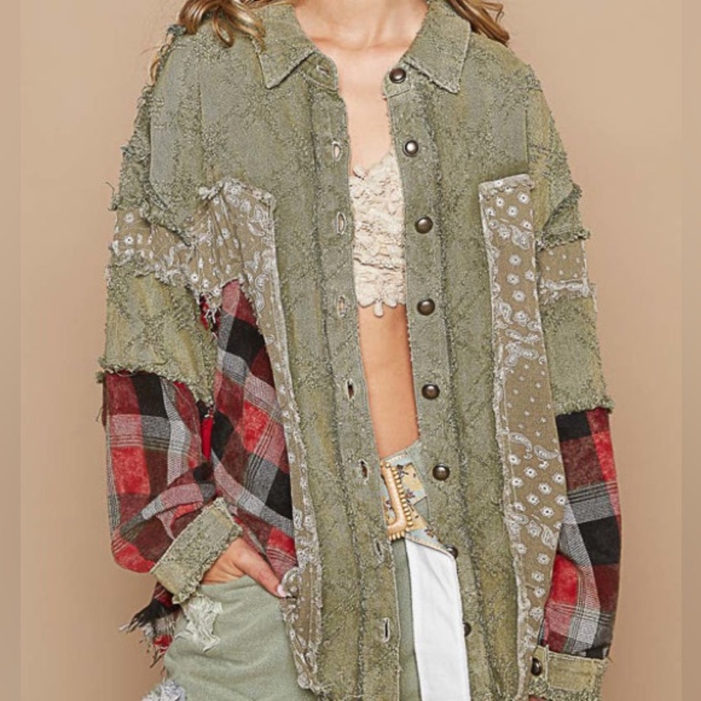 POL Patchwork Plaid Boho Shacket Oversized - Size… - image 9